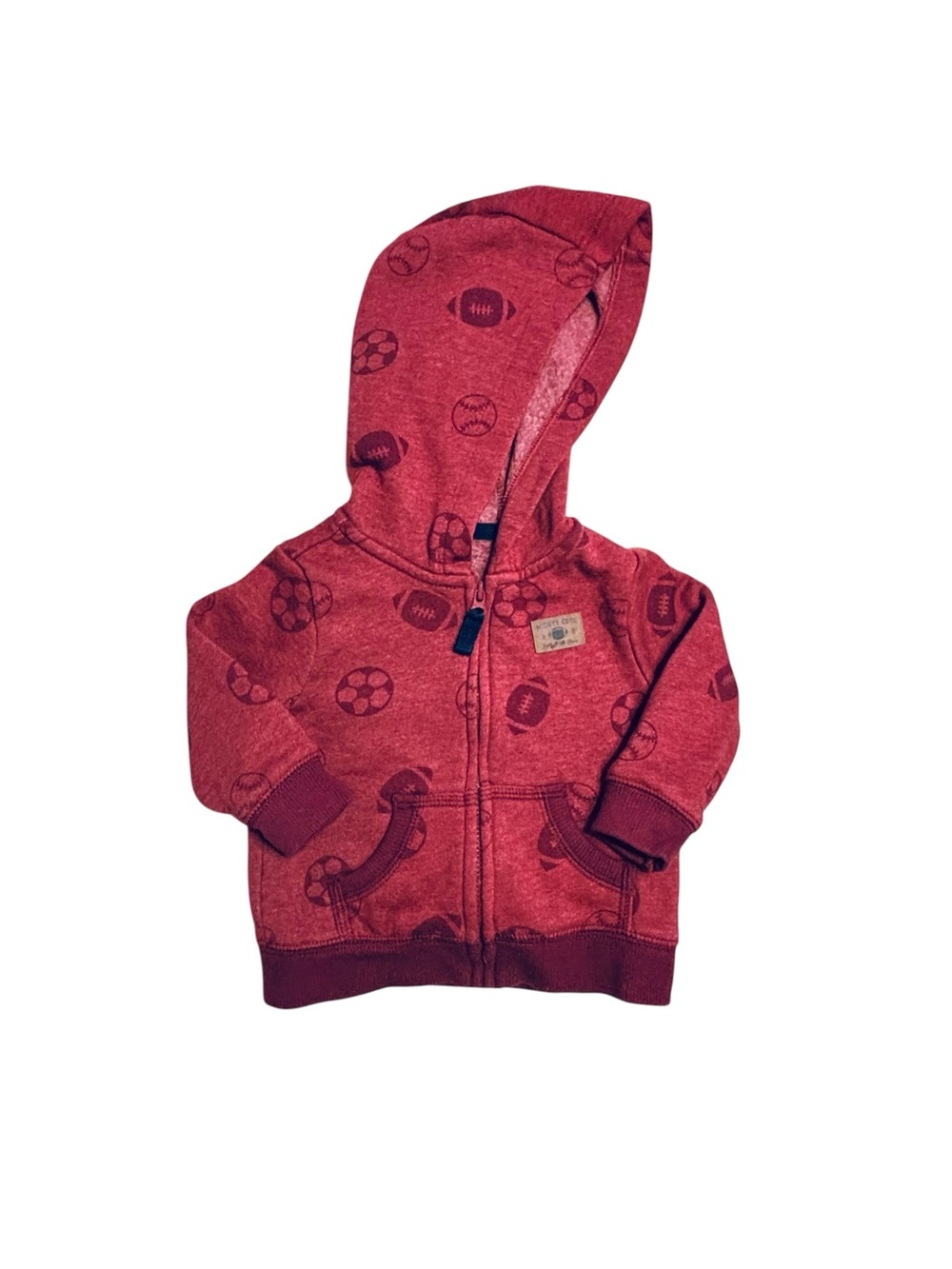 Carter's Red Hooded Zip Sweatshirt with Sports Ball Motif 6M